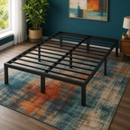 Full-size heavy-duty black metal bed frame — vibrant primary product view