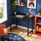 Black 31-inch compact home office desk — colorful lifestyle view