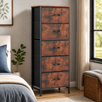 Tall Five-Drawer Fabric Dresser — Brown in a colorful contemporary interior