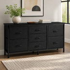 Seven-Drawer Fabric Dresser — Black in a colorful contemporary interior