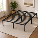 Queen Steel Platform Bed Frame — No Box Spring in a colorful contemporary interior