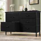 Five-Drawer Fabric Dresser — Black in a colorful contemporary setting
