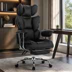 High-Back Reclining Executive Chair with Footrest — Black in a colorful contemporary setting