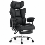 High-Back Reclining Executive Chair with Footrest — Black — premium studio product image