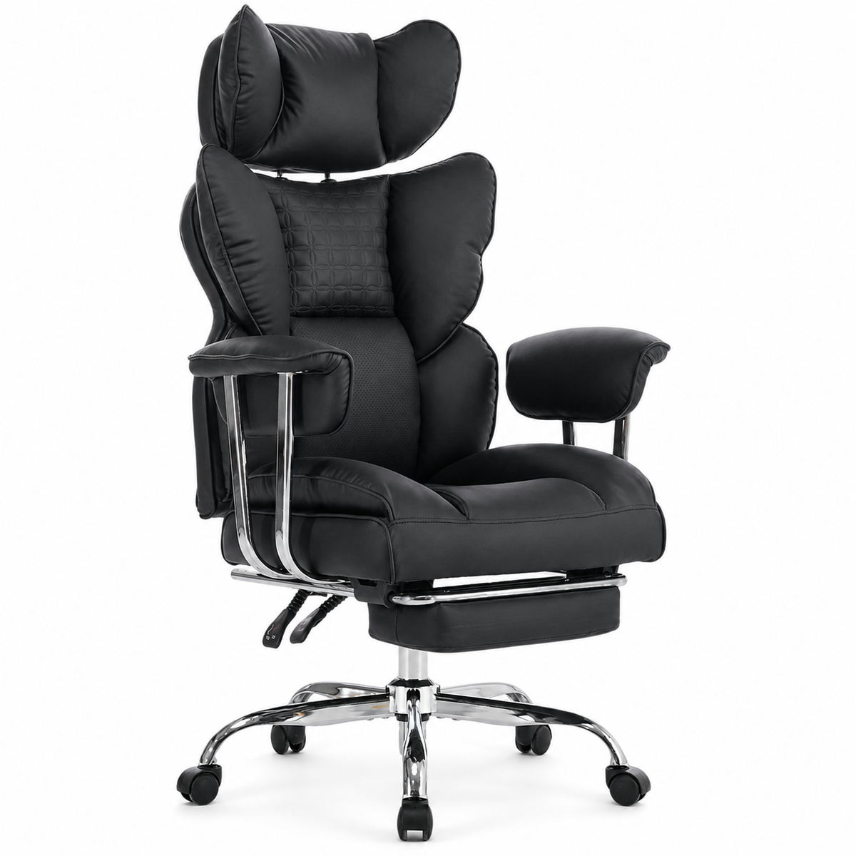 High-Back Reclining Executive Chair with Footrest — Black — premium studio product image