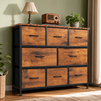Eight-Drawer Fabric Storage Dresser — Brown in a colorful contemporary setting