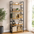 Five-Tier Bookshelf — Natural Wood in a colorful contemporary setting