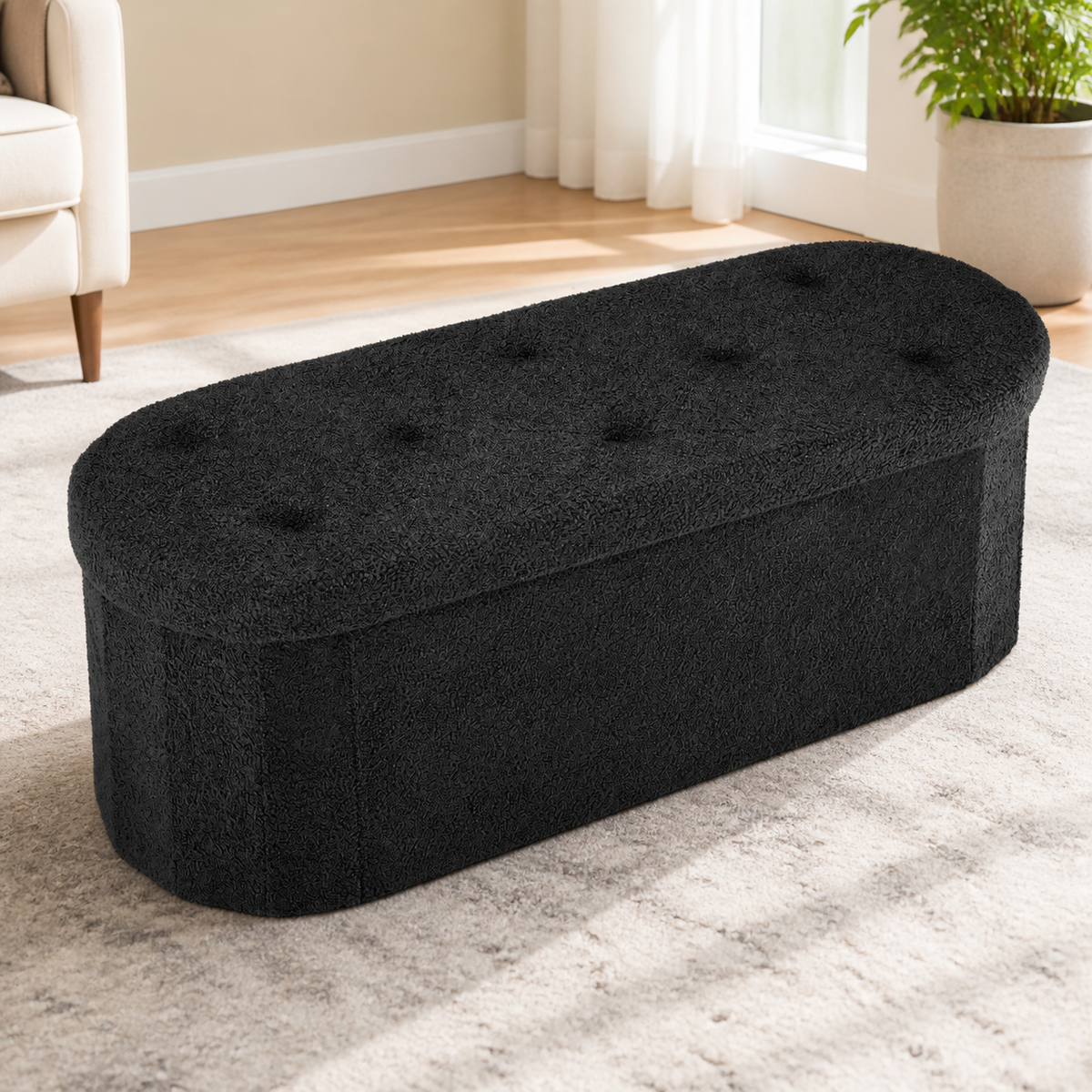 Foldable Storage Bench — Black, 43 in. in a colorful contemporary setting