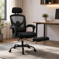Ergonomic Office Chair with Retractable Footrest — Black in a colorful realistic setting