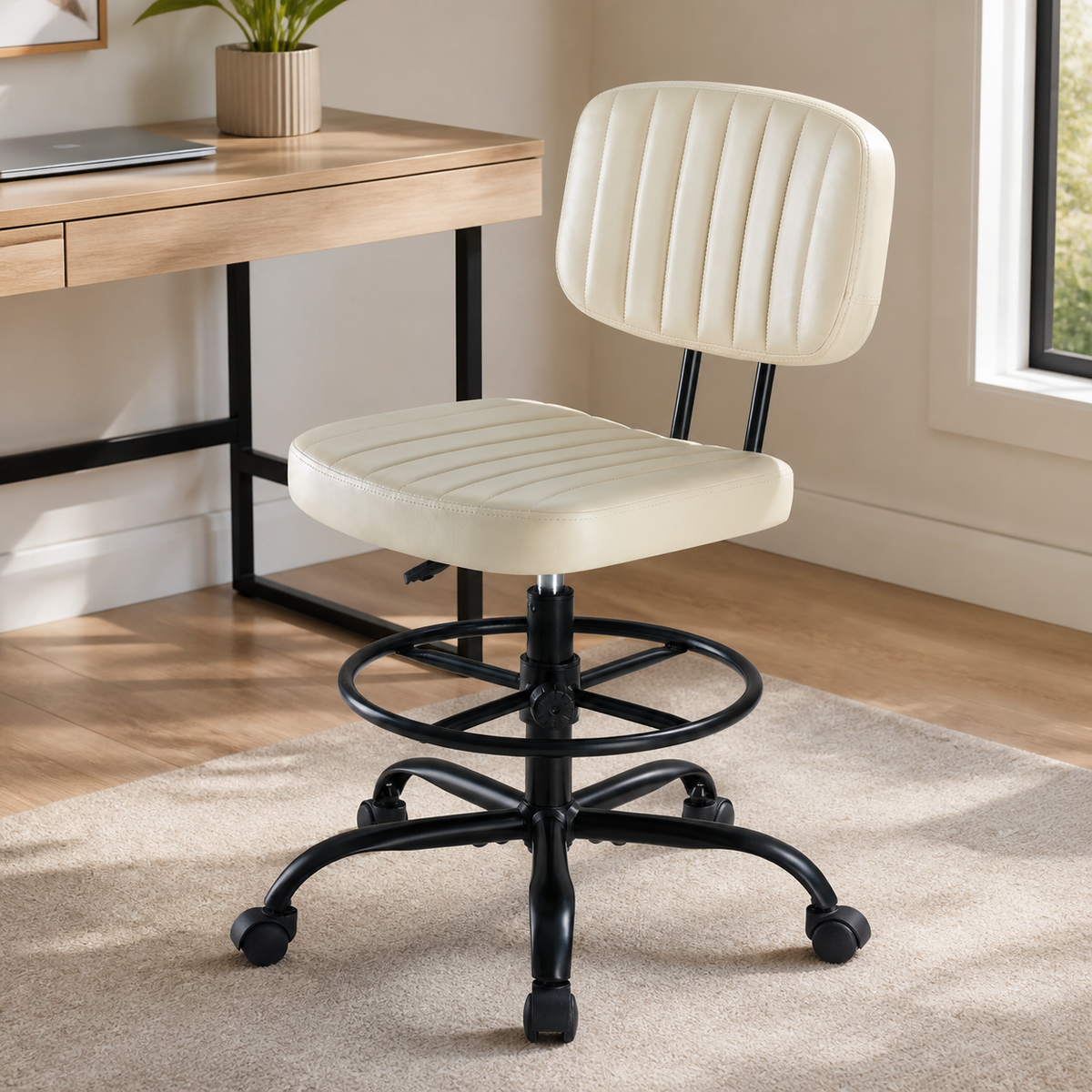 Low-Back Rolling Task Chair — Beige in a colorful realistic setting