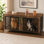 Double-Dog Crate Furniture with Divider — Rustic, 54 in. in a colorful contemporary setting