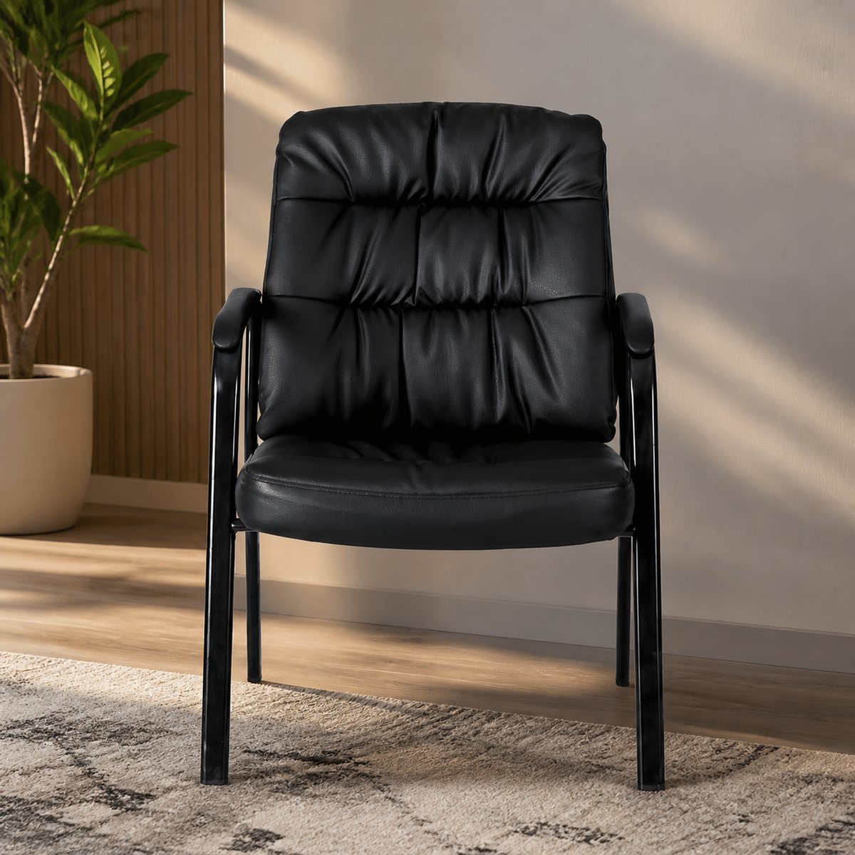 Padded Faux-Leather Guest Chair — Black in a colorful contemporary setting