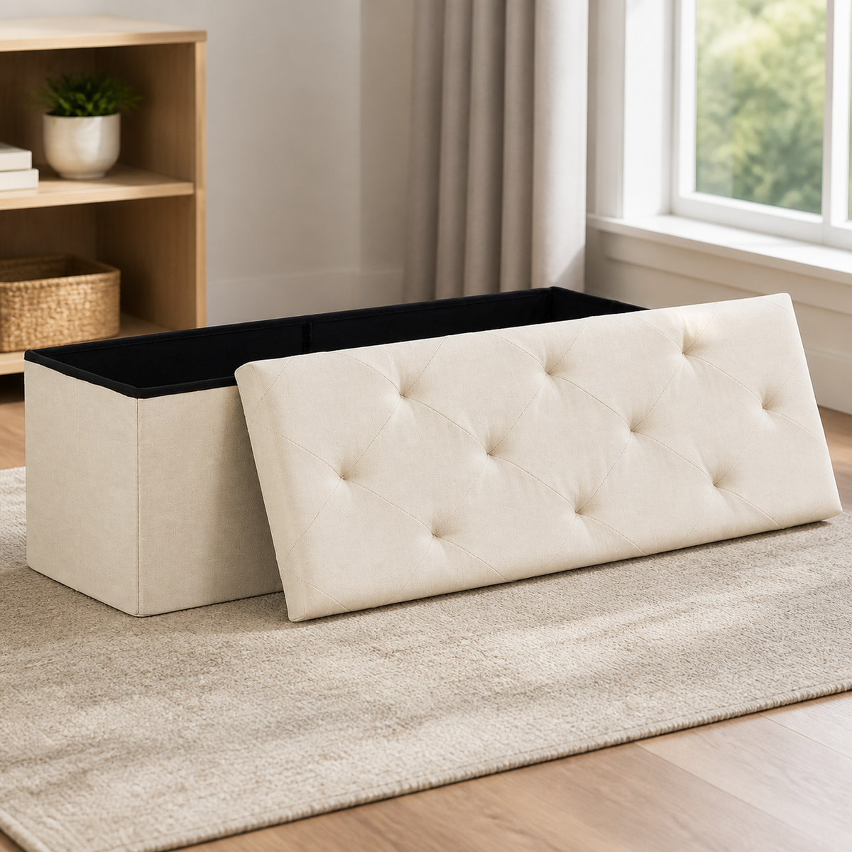 Foldable Storage Bench — Beige, 43 in. in a colorful realistic setting