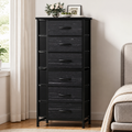 Six-Drawer Fabric Storage Cabinet — Black Wood in a colorful contemporary setting