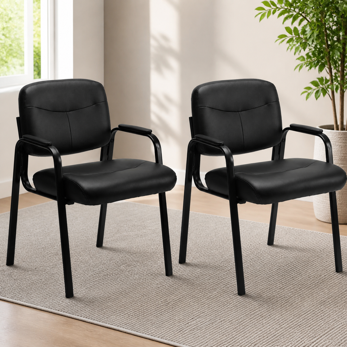 Padded Faux-Leather Guest Chairs — Set of 2 in a colorful contemporary setting