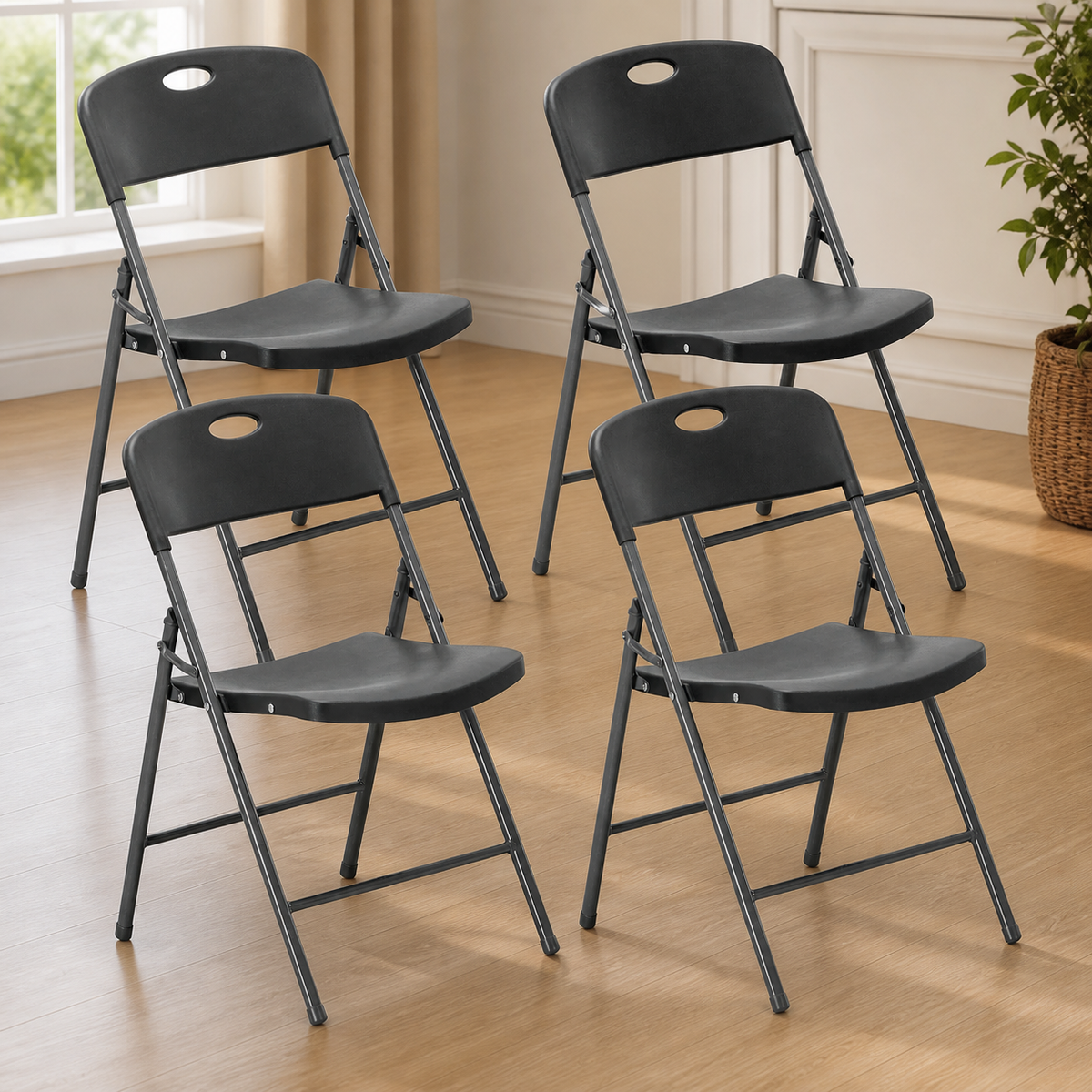 Stackable Folding Chairs — Set of 4, Black in a colorful contemporary setting
