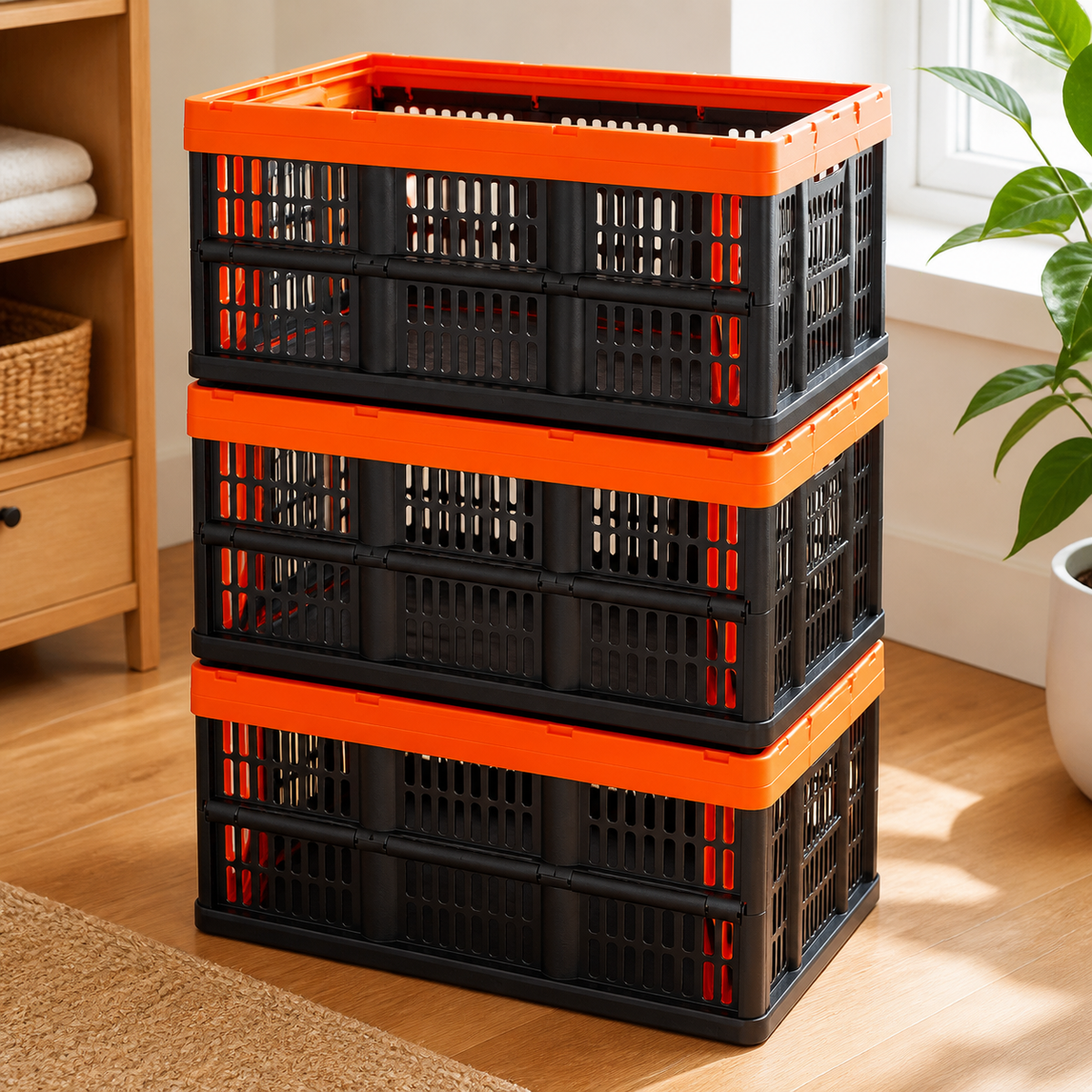 Collapsible 45-Liter Storage Bins — Set of 3 in a colorful realistic setting