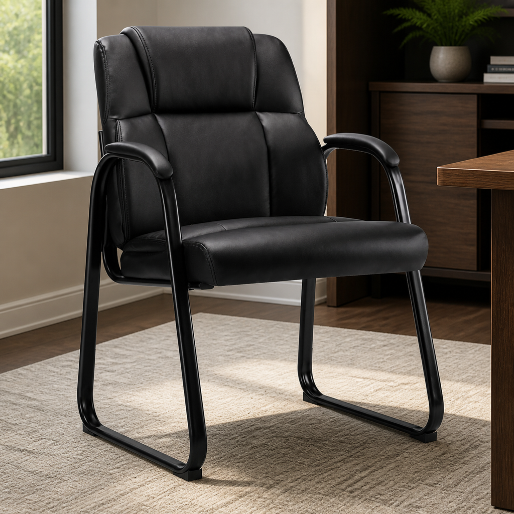 Padded Armchair with Supportive Arms — Black in a colorful contemporary setting