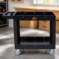 Heavy-Duty Two-Shelf Rolling Utility Cart — Black in a colorful realistic setting