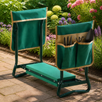 Folding Garden Kneeler and Seat with Tool Bags — Green in a colorful contemporary setting