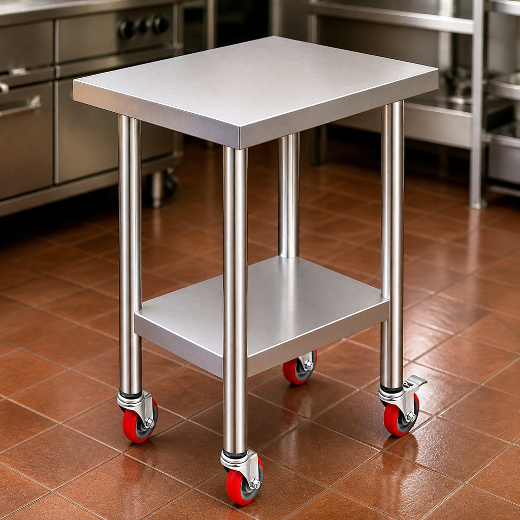 Rolling Stainless-Steel Work Table — 24 × 18 in. in a colorful contemporary setting