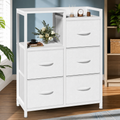 Five-Drawer Fabric Dresser with Shelf — White — square primary product view