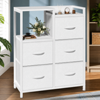 Five-Drawer Fabric Dresser with Shelf — White — square primary product view