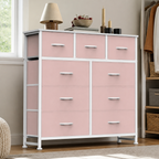 Nine-Drawer Fabric Storage Dresser — Pink in a colorful realistic setting