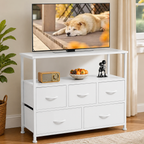 Five-Drawer Fabric Dresser — White in a colorful realistic setting