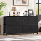 Five-Drawer Fabric Storage Dresser — Black in a colorful realistic setting