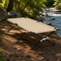 Portable Folding Camping Cot — Khaki in a colorful realistic setting