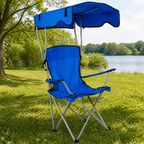 Folding Camping Chair with Canopy — Blue in a colorful realistic setting