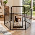 Foldable Metal Pet Playpen with Door in a colorful realistic setting