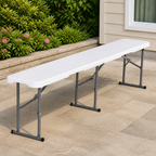 Portable Folding Bench — White, 6 ft. in a colorful realistic setting