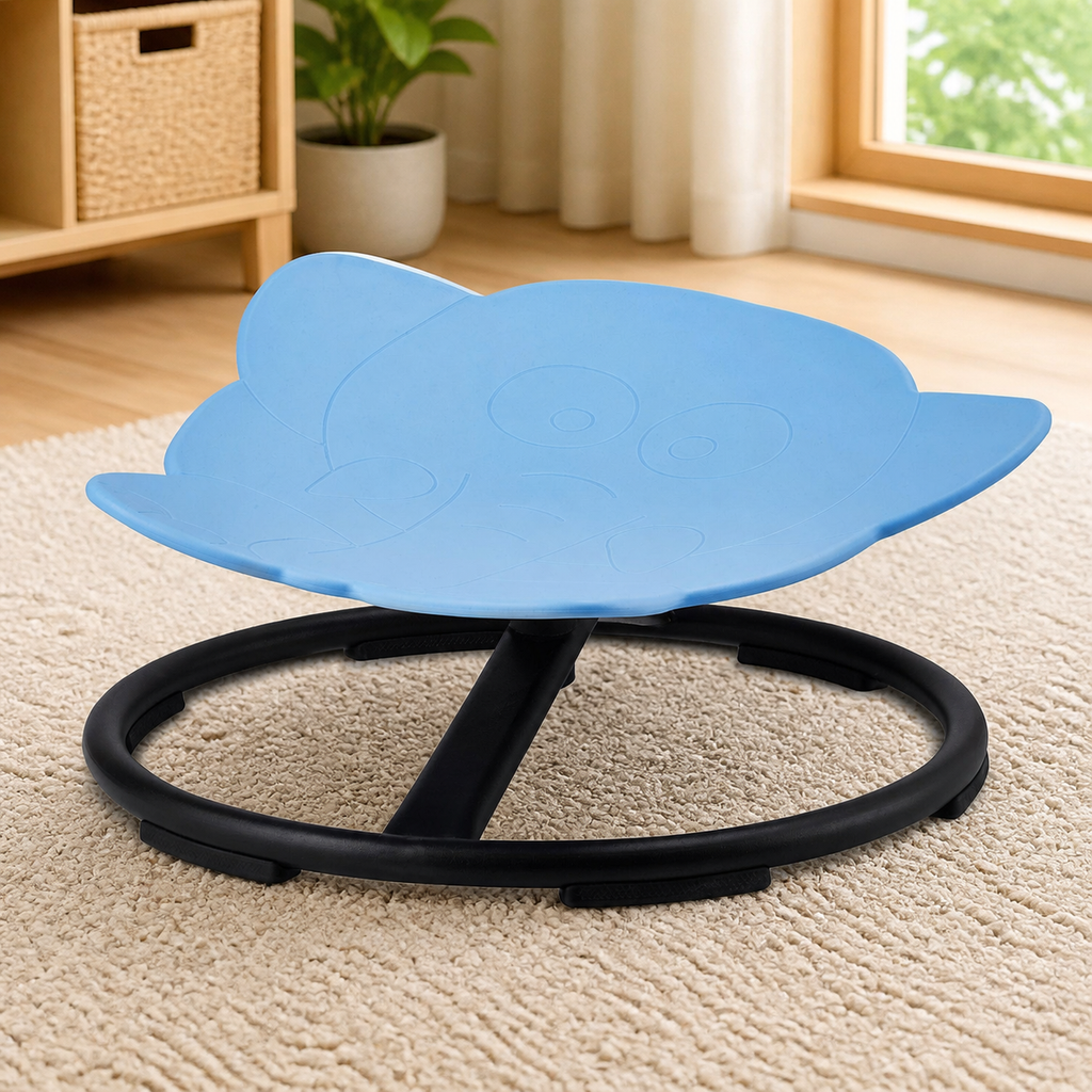 Elephant Sensory Spinning Chair — Blue in a colorful realistic setting