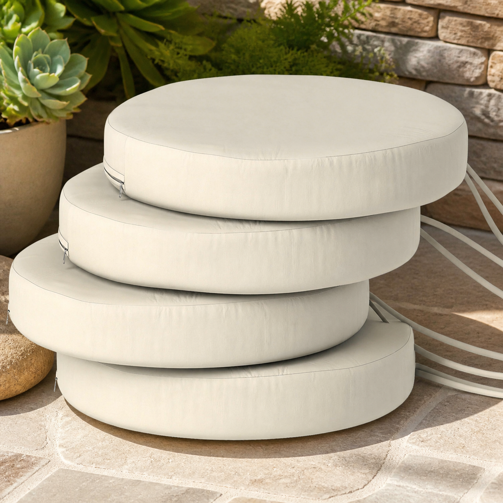 Round Patio Chair Cushions — Set of 4, Cream in a colorful realistic setting