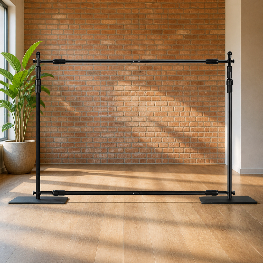 Adjustable Pipe-and-Drape Backdrop Kit — 10 × 10 ft. in a colorful realistic setting