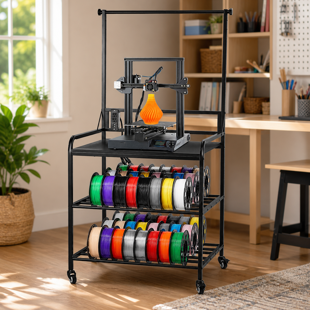 Three-Tier Rolling Storage Rack for Craft Supplies in a colorful realistic setting