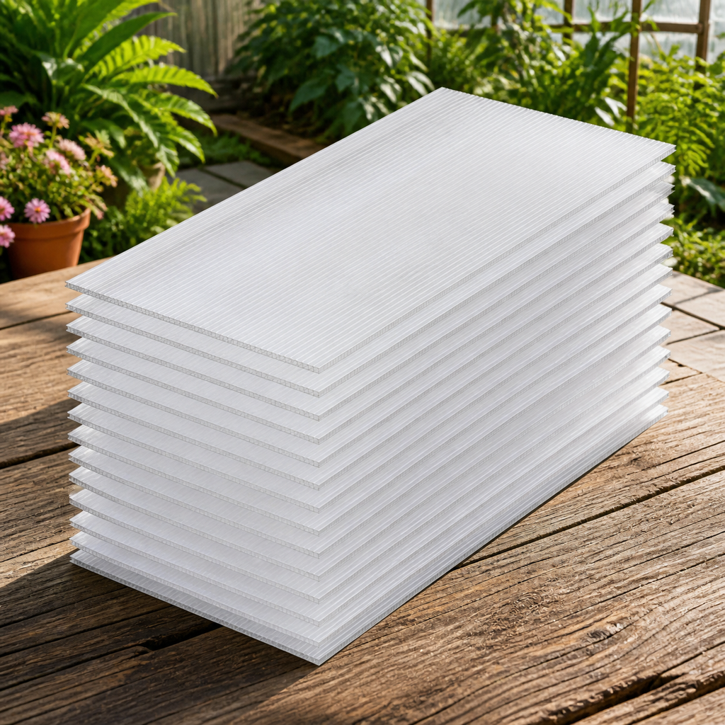 Polycarbonate Greenhouse Roof Panels — Set of 14 in a colorful realistic setting