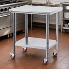 Rolling Stainless-Steel Prep Table — 24 × 30 in. in a colorful realistic setting