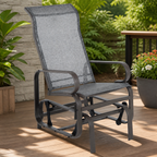 Outdoor Metal Glider Rocking Chair — Gray in a colorful realistic setting