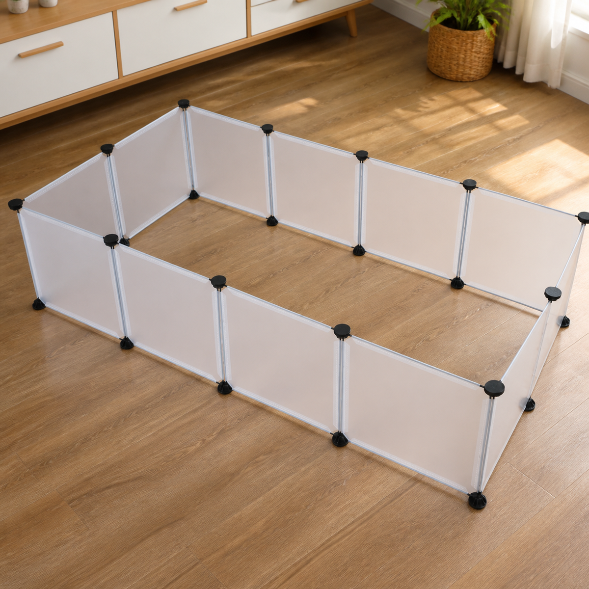 Portable Plastic Pet Playpen in a colorful realistic setting