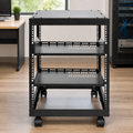 Adjustable 12U Open-Frame Server Rack with Casters in a colorful realistic setting