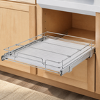 Chrome Pull-Out Cabinet Organizer — 14 × 21 in. in a colorful realistic setting