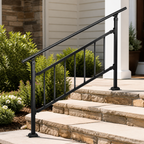 Adjustable Outdoor Stair Handrail — Matte Black in a colorful realistic setting