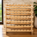 Six-Tier Bamboo Wine Rack — 48 Bottles in a colorful realistic setting