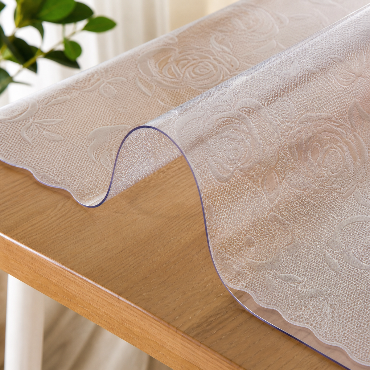 Clear Waterproof Table Protector — 42 × 78 in. in a colorful realistic setting