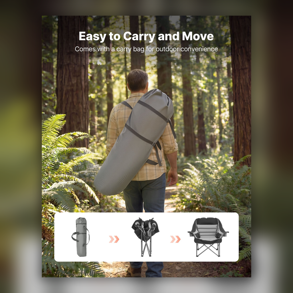 Oversized Padded Folding Camping Chair — Black and Gray — square primary product view