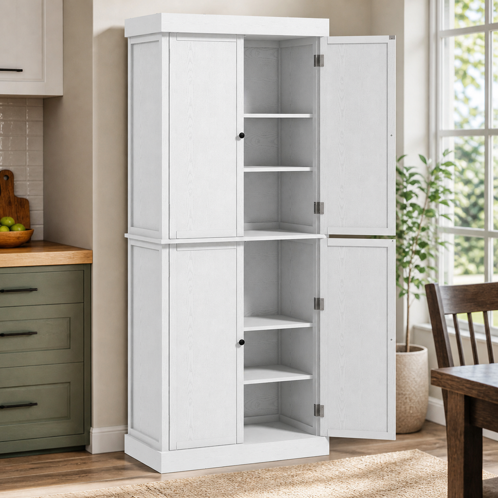 Freestanding Kitchen Pantry Cabinet — White, 72 in. in a colorful realistic setting