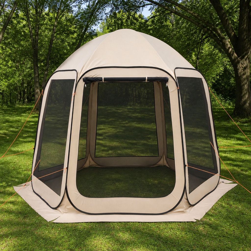 Pop-Up Screen House Tent — Beige, 10 × 9.2 ft. in a colorful realistic setting